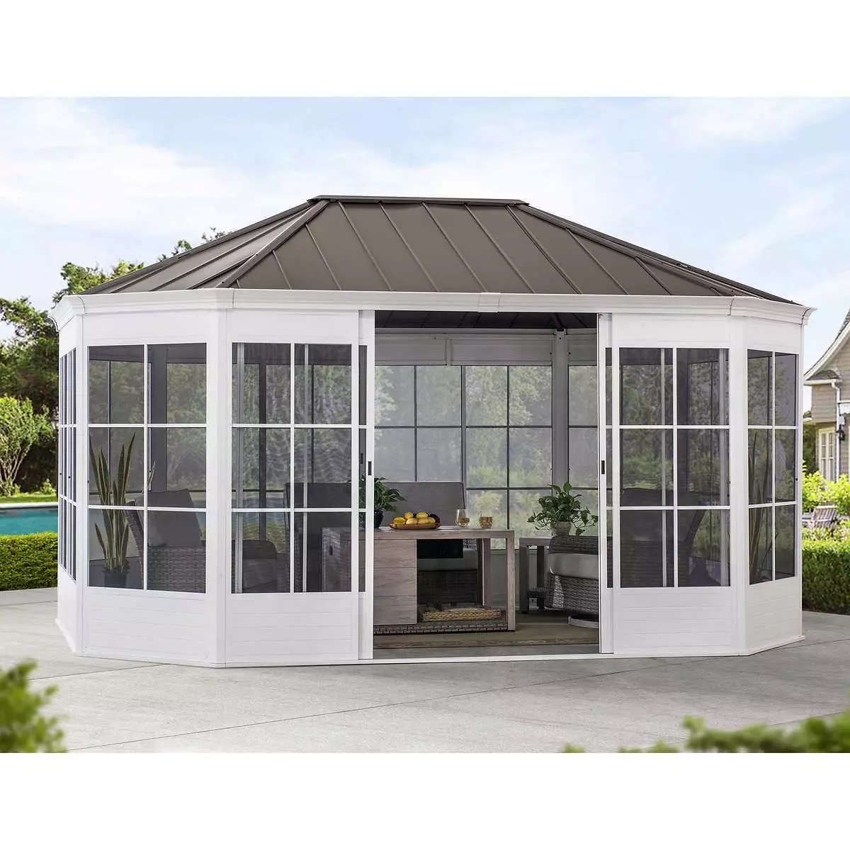 Sunjoy 12' x 16' Cape Blue Hardtop Screen House