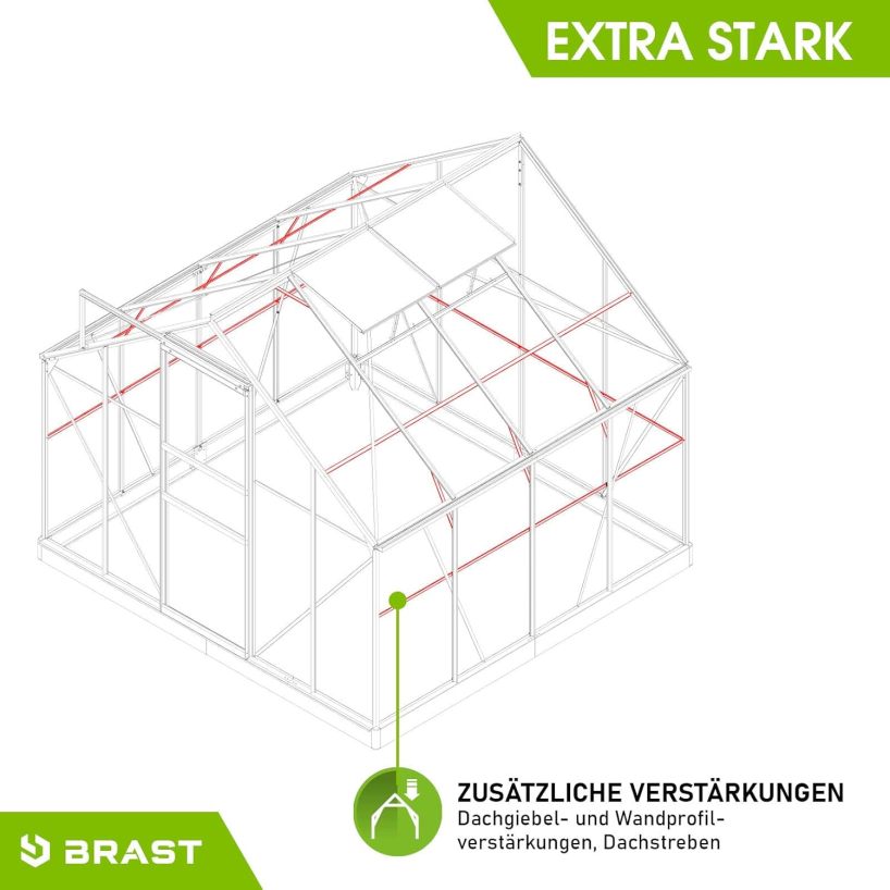 BRAST Aluminium Greenhouse with Base, 250 x 250 x 205 cm, TÜV Tested, 6 mm Hollow Chamber Panels Rustproof, Weatherproof, Temperature-Resistant