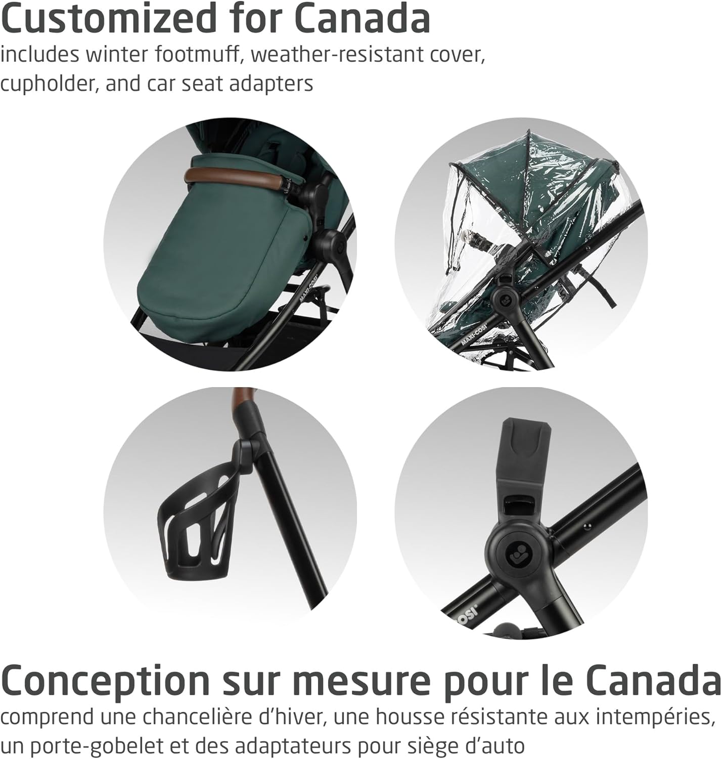 Maxi-Cosi New Generation Zelia Luxe 5-in-1 Modular Travel System, Carriage Mode, Reversible Toddler Seat, Mico Infant Car Seat (included), Enhanced All-Terrain Wheels, Use from Birth – Essential Green