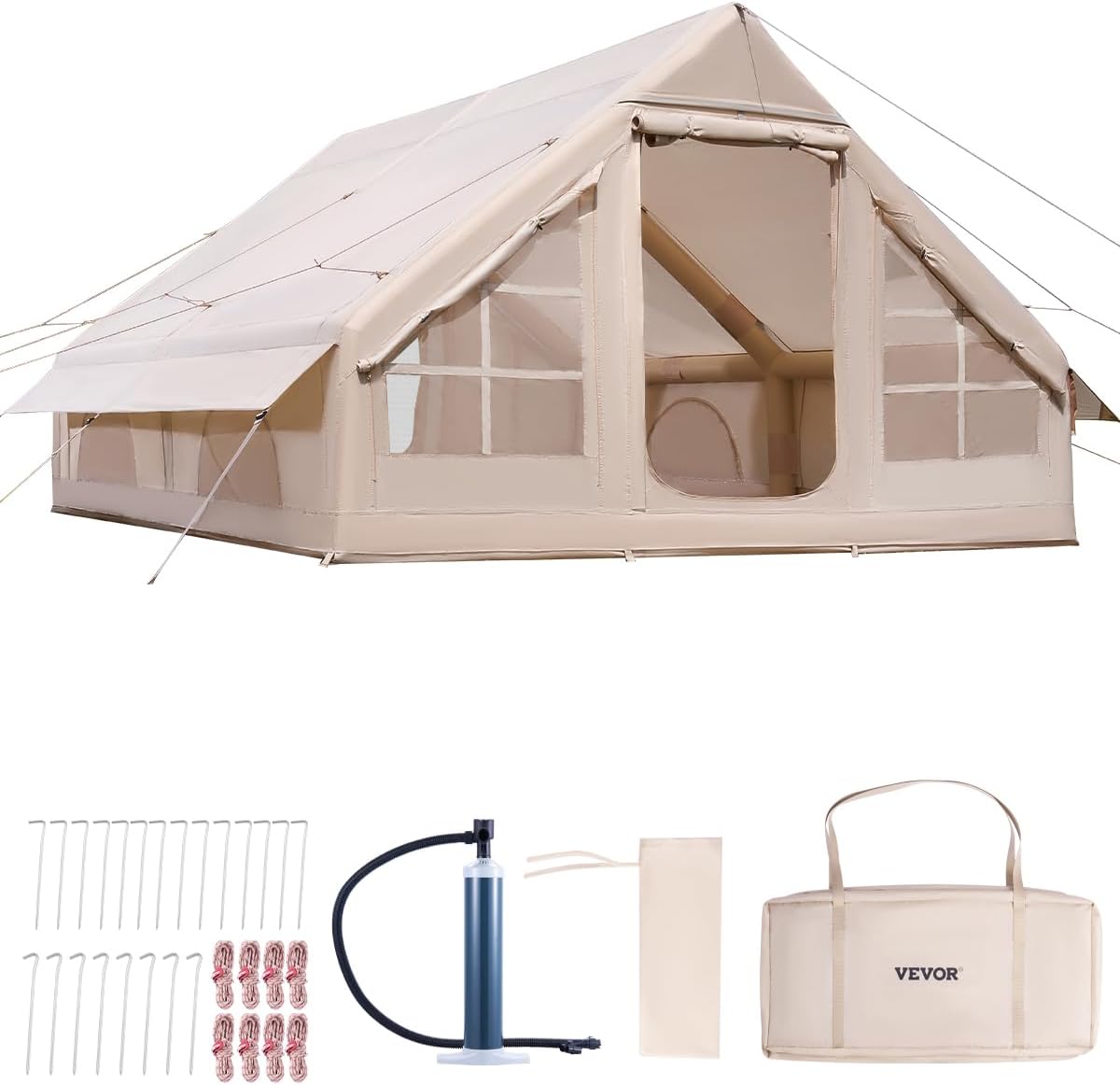 VEVOR Inflatable Tents for Camping 4x3x2m, 5-8 Person 300D Oxford Glamping Tent with Stove Connection