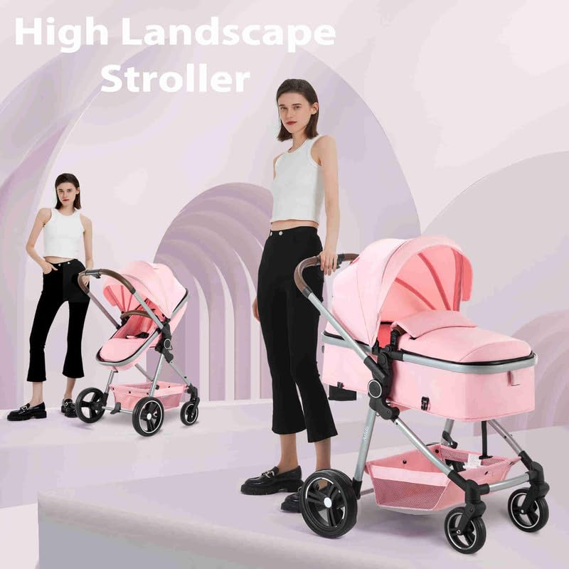 Baby Stroller 2 in 1 Standard Bassinet Stroller Carriage Infant Toddler Girl Boy Coches para Bebes Modernos Lightweight Foldable Travel Stroller for Newborn Toddler Pram Convertible Stroller