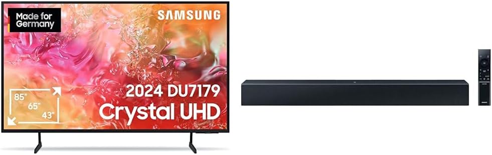 Samsung Crystal UHD 4K DU7179 TV 65 Zoll, Smart TV, Deutsches Model mit HW-C410G Soundbar inkl. integriertem Subwoofer [Energieklasse G]