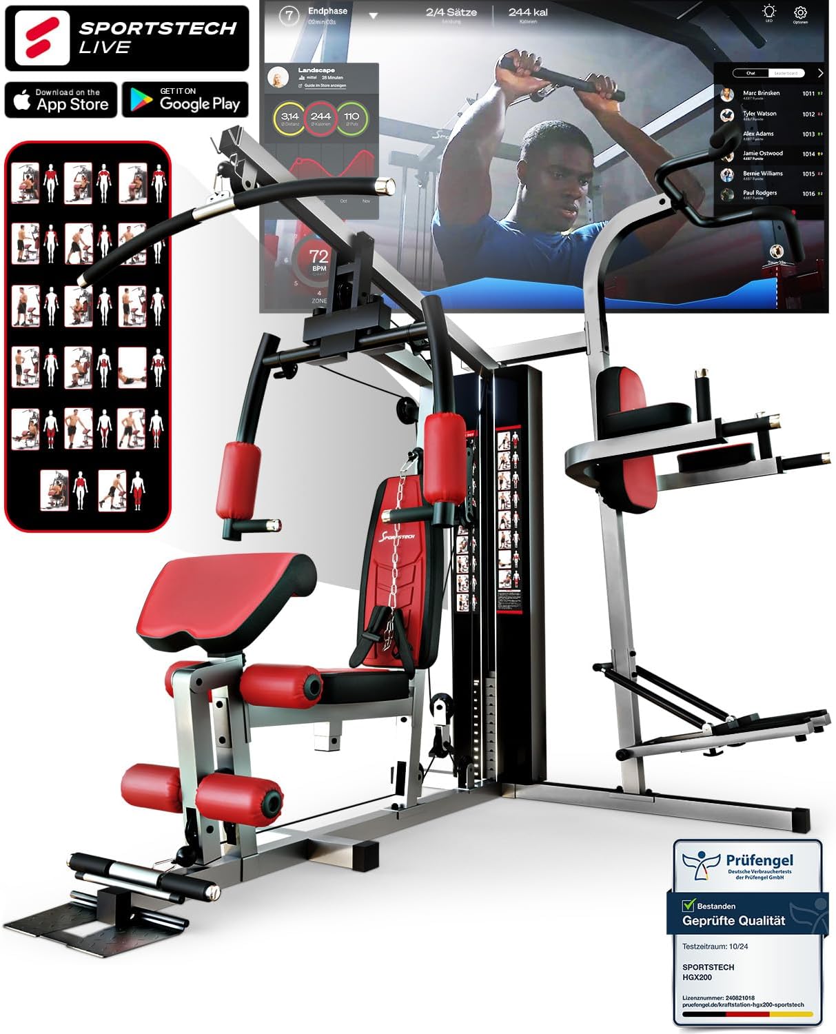 Sportstech Unique premium strength station HGX100/HGX200 for countless training variants, multifunctional home gym with stepper, fitness station made of Ethylene-vinyl acetate (EVA) material for at home, sturdy construction