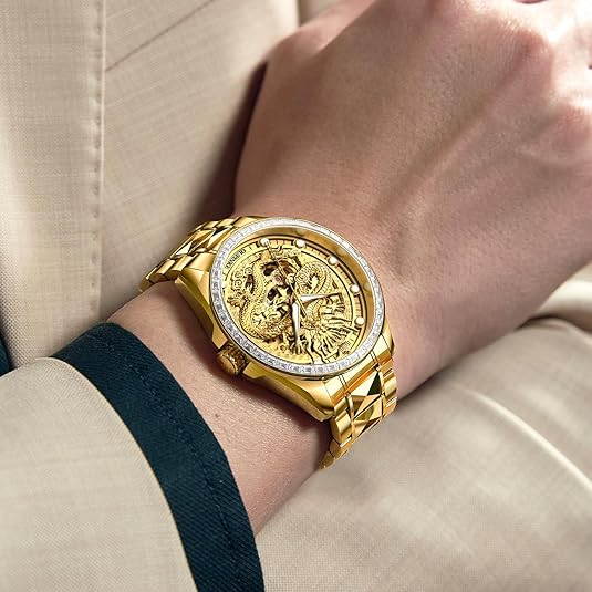 OUPINKE Dragon Skeleton Mens Wrist Watches Luxury Dress Automatic Self Winding Mechanical Sapphire Crystal Diamond Waterproof Luminous Tungsten Steel Band Watches