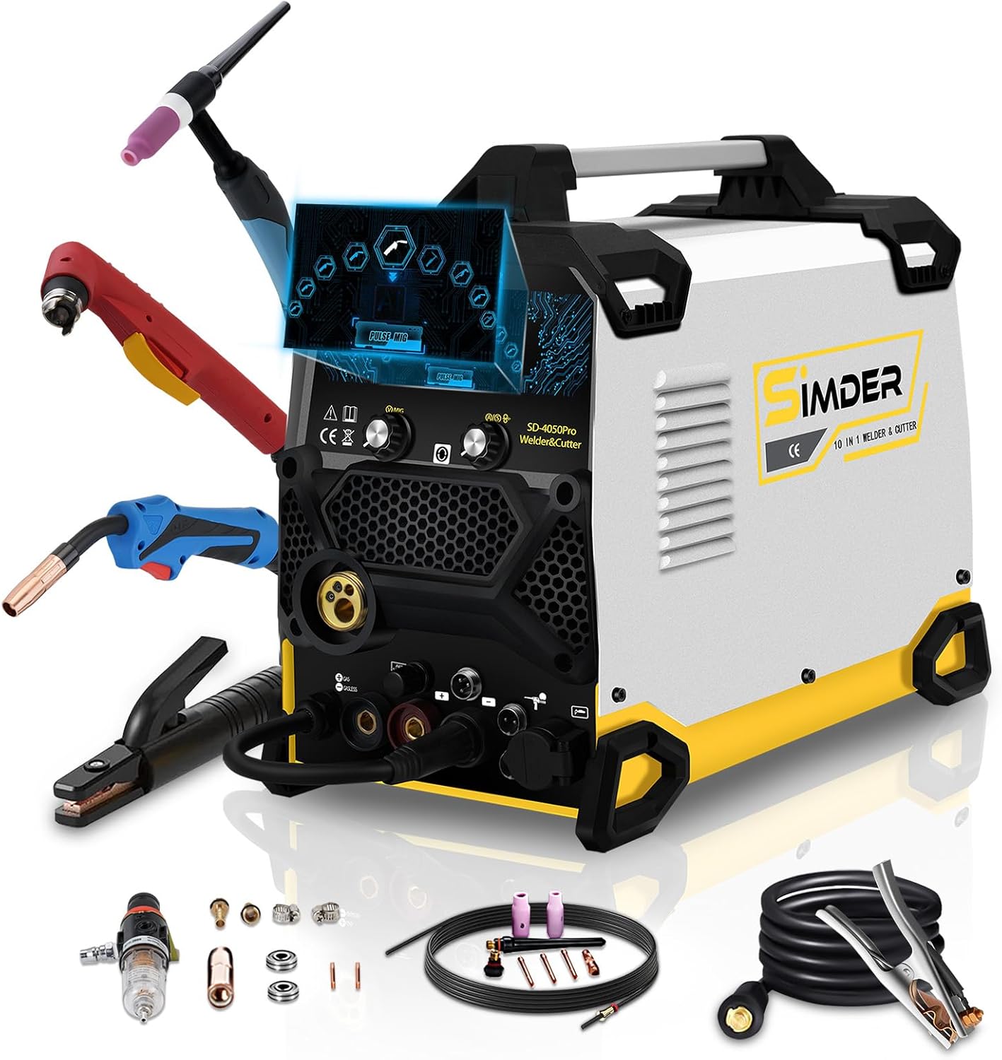SSIMDER MIG Welder 200A Plasma Cutter Welder Combo 10 in 1 multiprocess Welder Pulse MIG/Gas MIG/Flux Core/HF TIG/Stick/Cut Aluminum Welder Welding Machine for Home DIY Outdoor