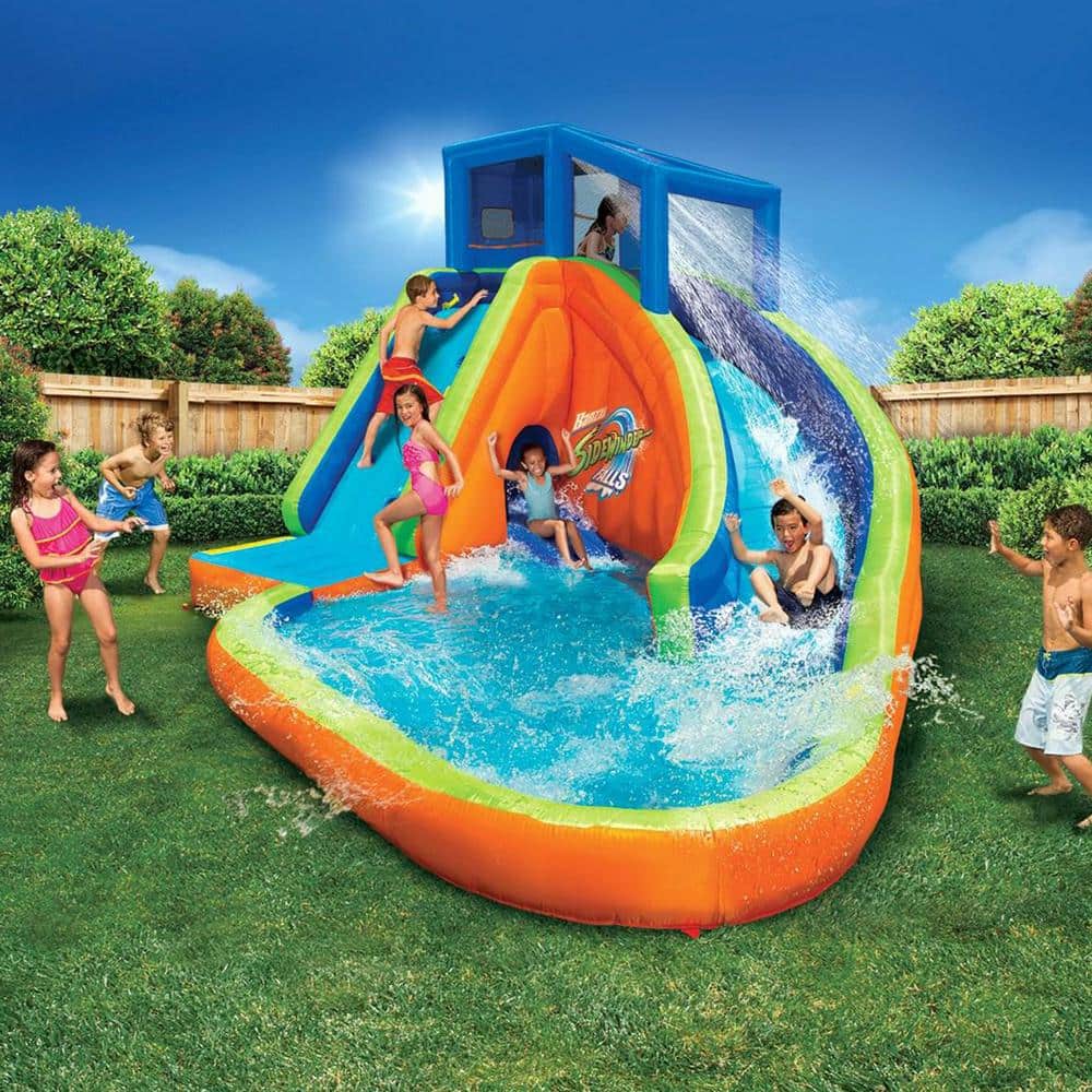 BANZA Multi Polyester Sidewinder Falls Inflatable Water Park Play Pool with Slides and Blower