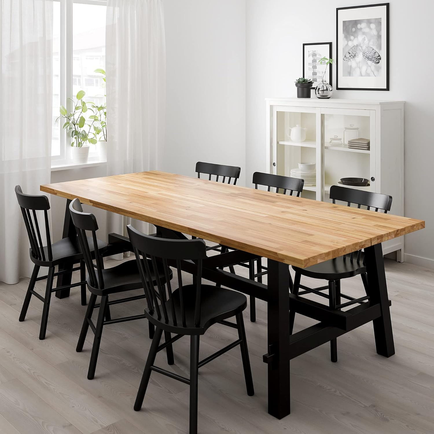 IKEA NORRARYD/SKOGSTA Table and 6 Chairs, 235x100 cm, Acacia/Black