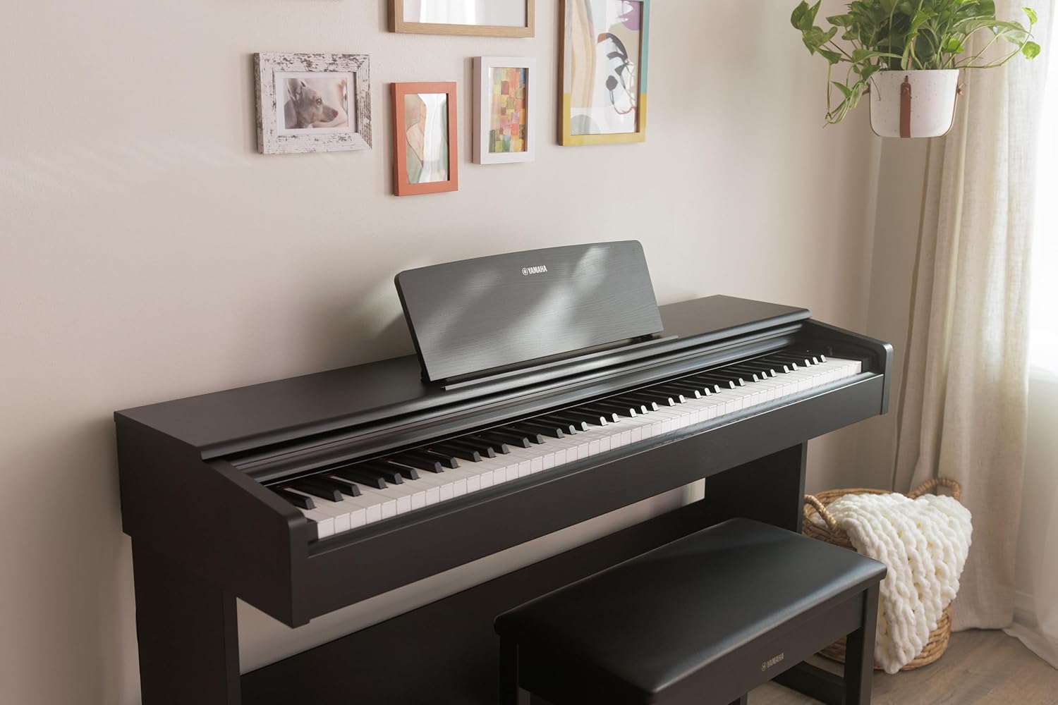 Yamaha Arius, 88-Key Weighted Action Digital Beginner and Intermediate Players, Dynamic Response, Grand Piano Sound, 3-Pedal Unit, Upright Design, Bench Included, Dark Rosewood (YDP105R)