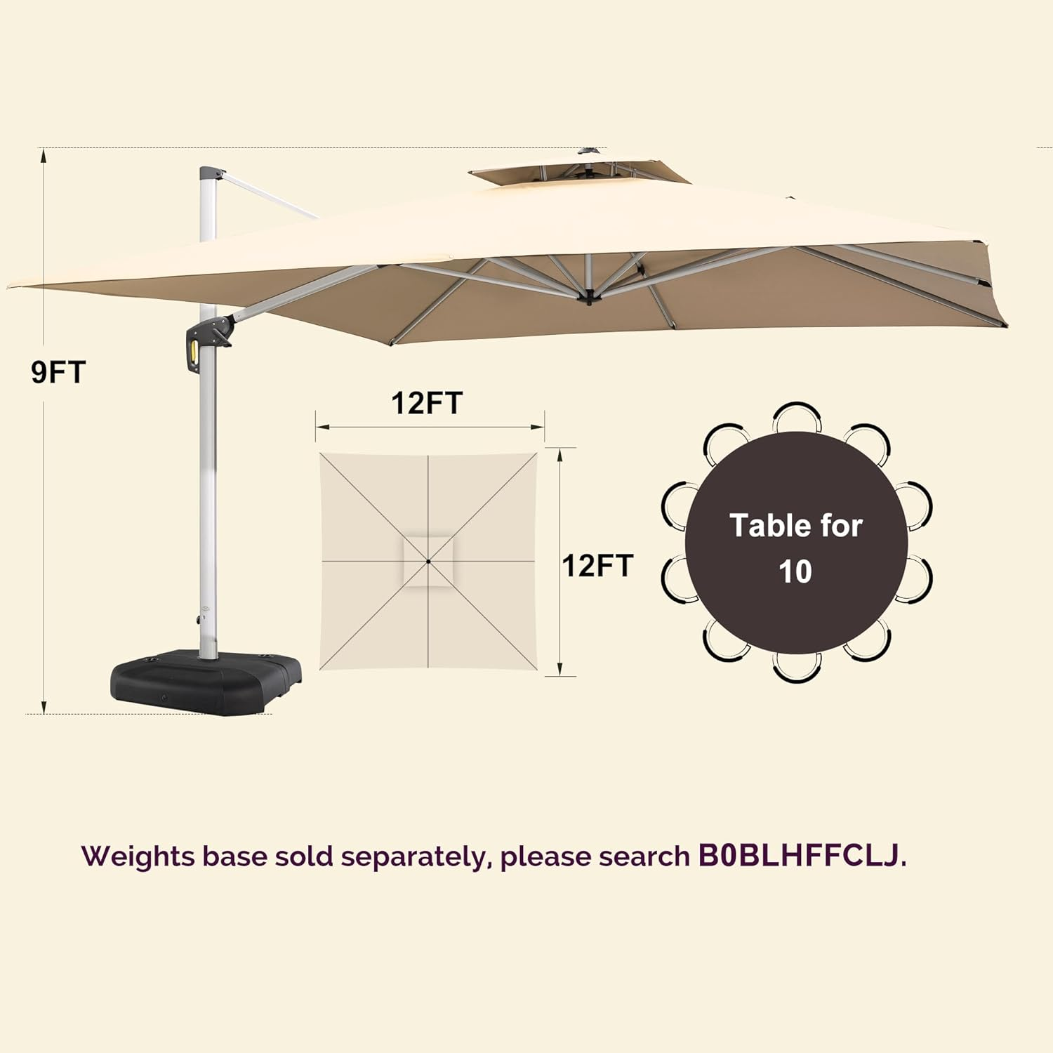 14pieds Solar-powered LED parasol