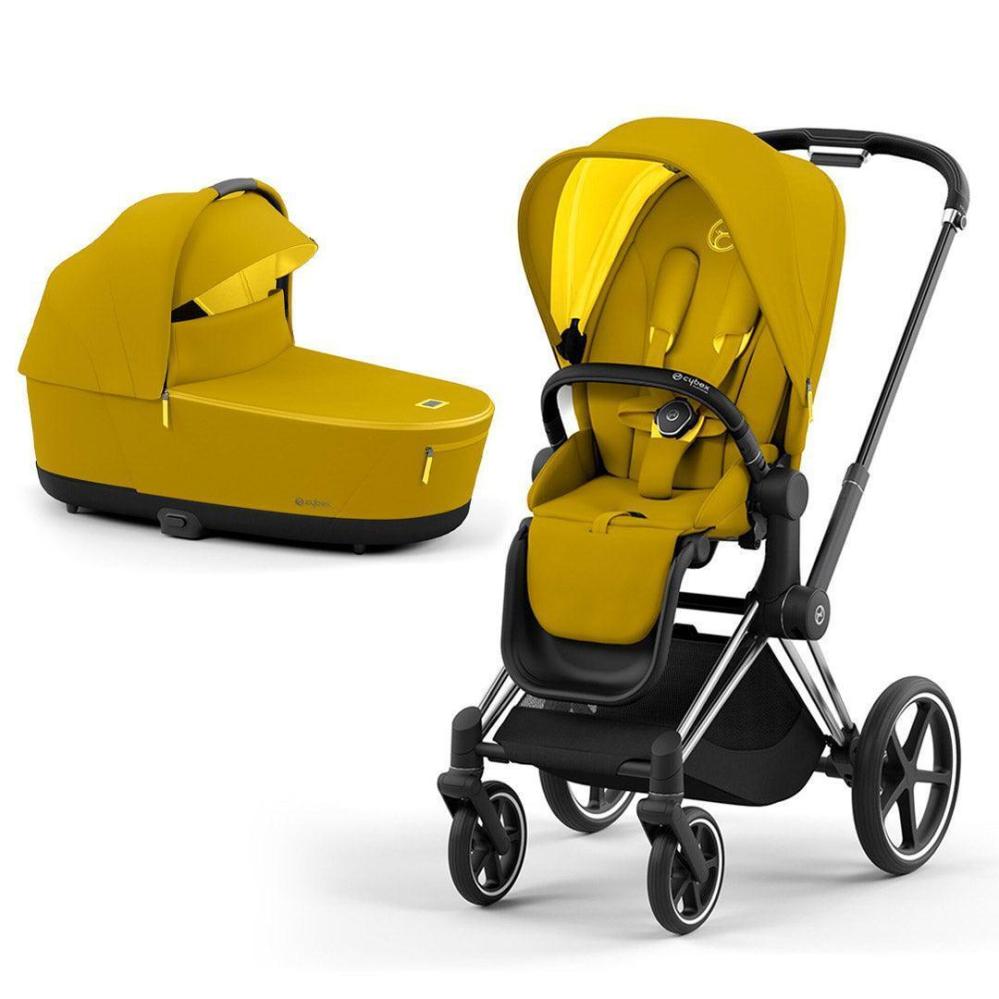 Cybex Priam V4 stroller set mustard yellow, frame chrome black