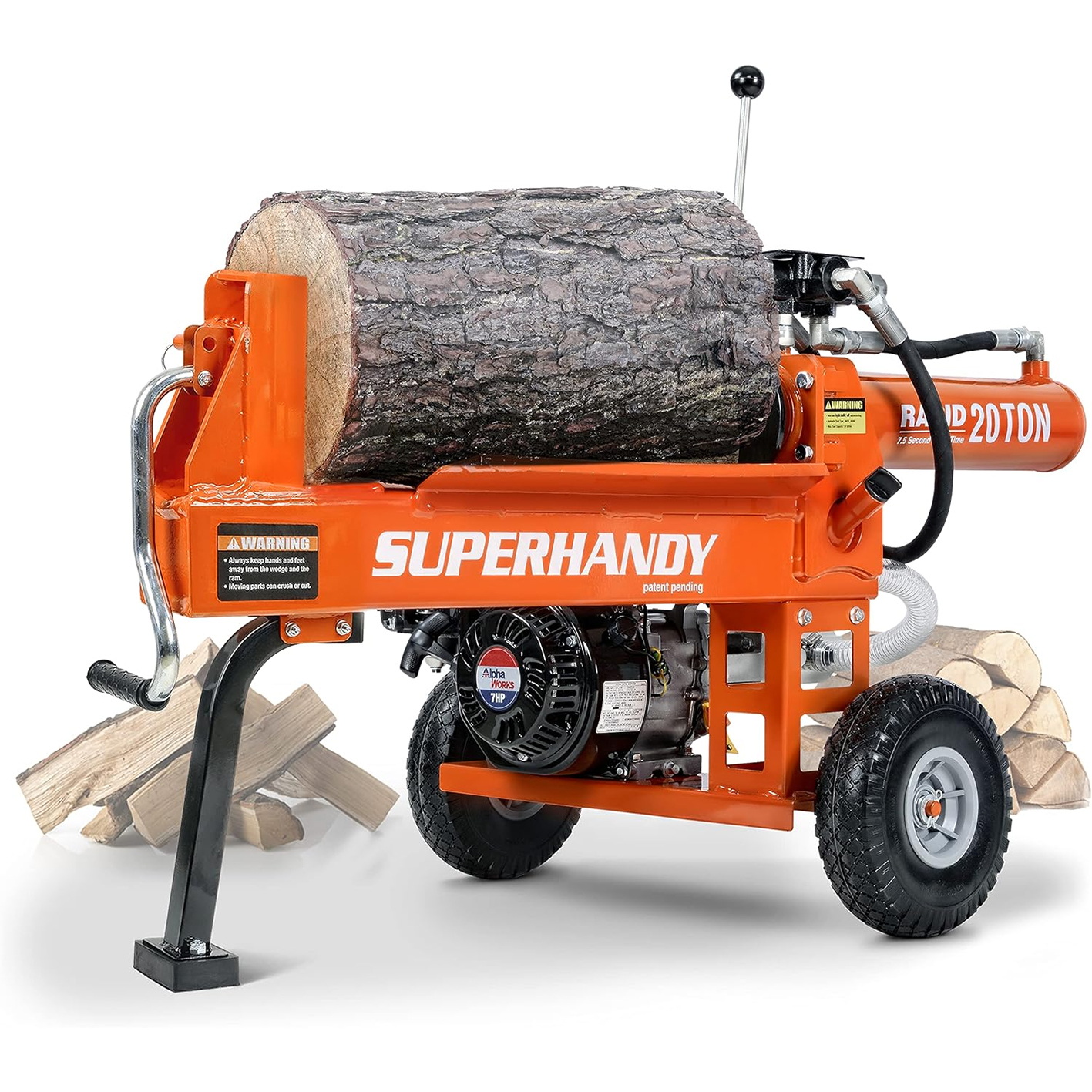 SuperHandy Log Splitter Portable Electric 14 Ton Rapid Auto Return Hydraulic Ram System Bucher Gear Pump 2.5eHP 15Amp Motor Horizontal Full Beam Steel Wedge Firewood Splitting Forestry Harvesting