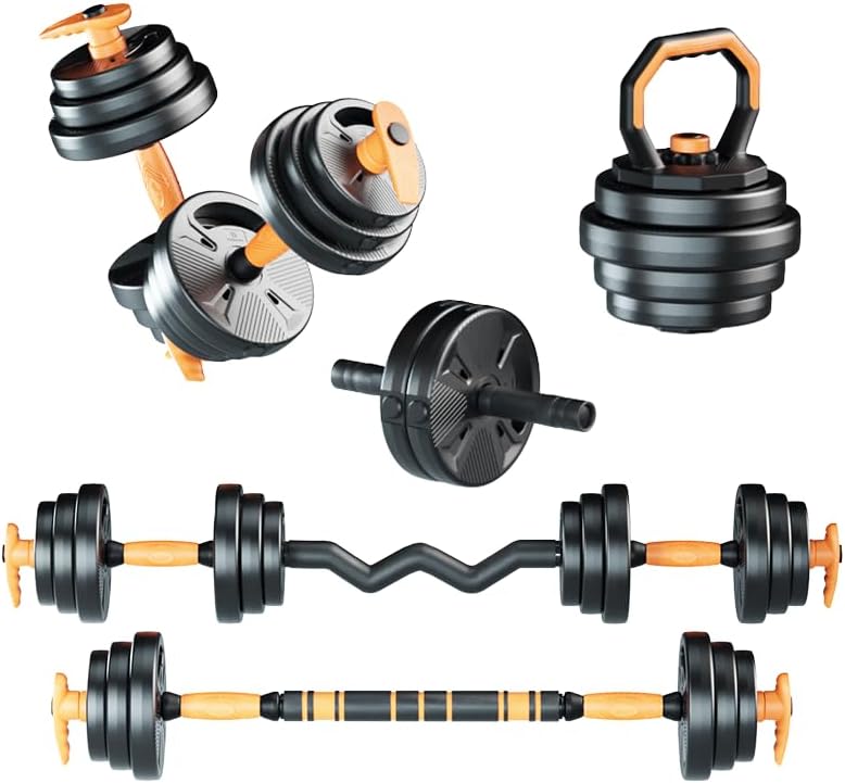 Strongway Adjustable 6 in 1 Dumbbell Straight and Curl Barbell Kettlebell Push Up Set - 20KG 30K...