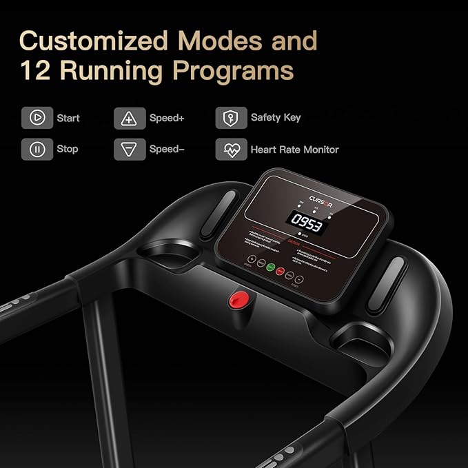 CURSOR FITNESS Home Folding Treadmill with Pulse Sensor, 2.5 HP Quiet Brushless, 7.5 MPH, 265 LBS Capacity