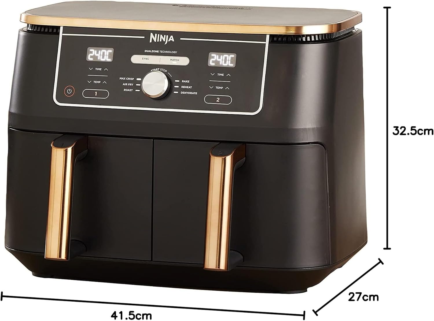 Ninja Foodi MAX Dual Zone [AF400EUCP] Hot Air Fryer,  2 Large Frying Compartments, 6 Functions, 2 Independent Garzones, 9.5 Litres, Copper/Black