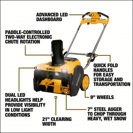 DEWALT Cordless Walk-Behind Snow Blower Kit: 200° Chute Turning Radius, Cordless, Electric, Push