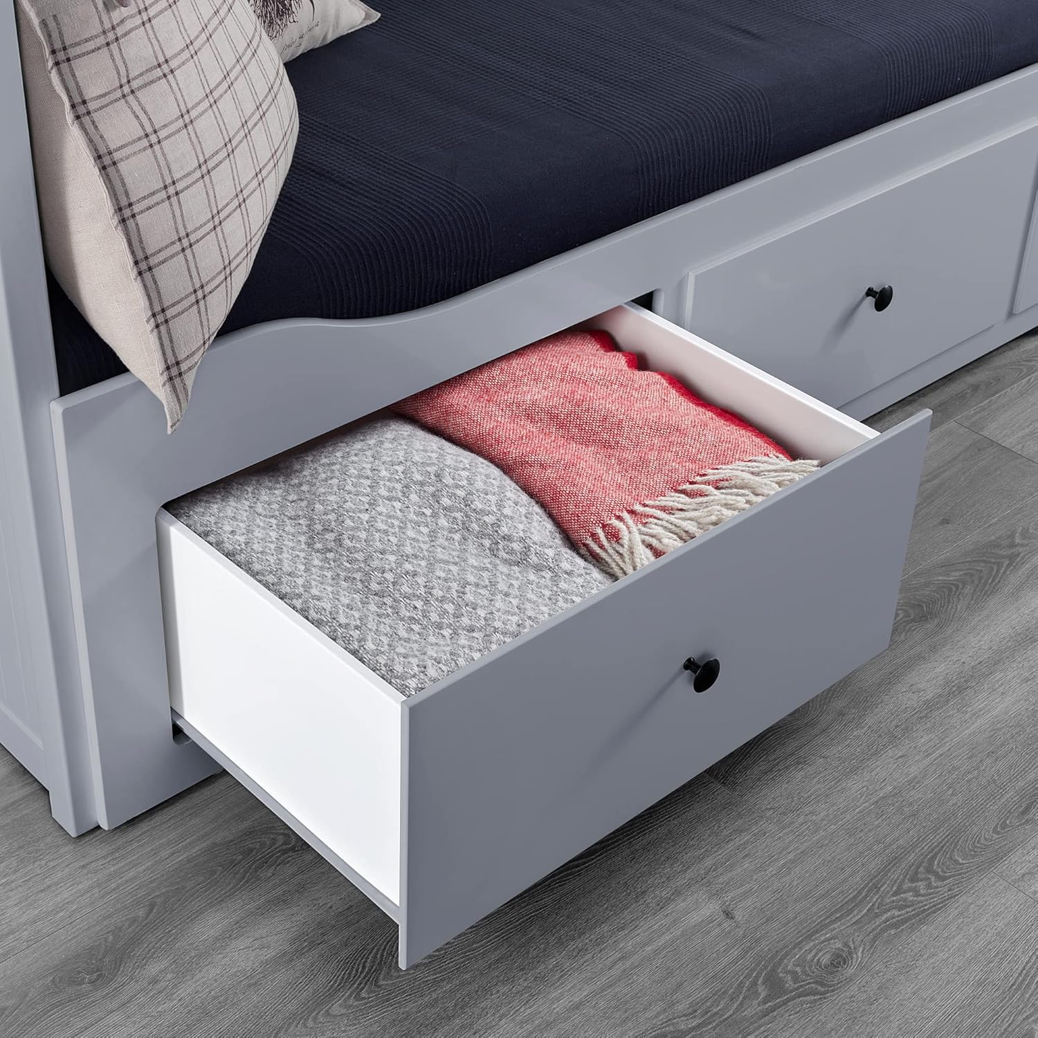 IKEA HEMNES Day-Bed w 3 Drawers/2 mattresses, 80x200 cm, Grey/Vannareid Extra Firm