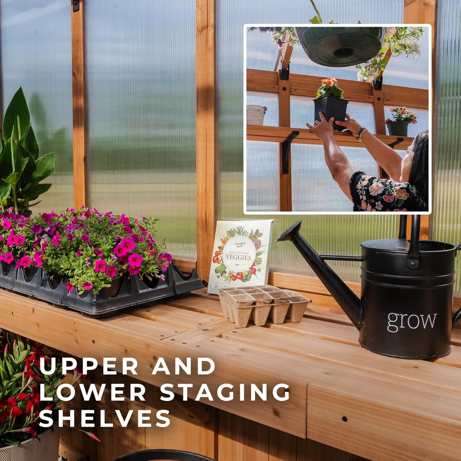 Backyard Discovery Bellerose XL 13' x 11' Cedar Wood and Polycarbonate Walk-in Greenhouse Kit