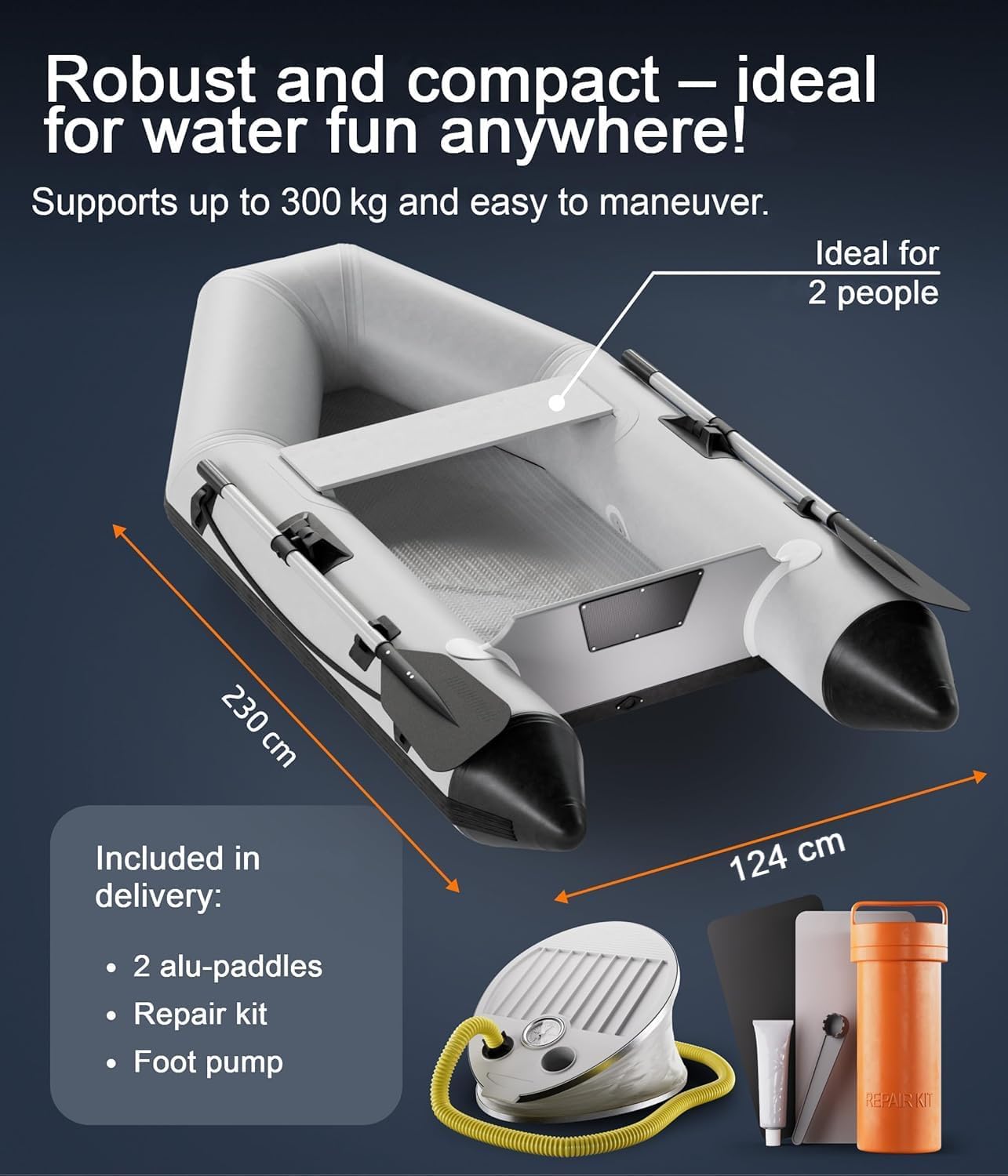 NEMAXX® Bateaux pneumatiques professionnelsINCL. 2 PAGAIES, SAC+POMPE À AIR – Bateaux gonflables à rames – Bateaux de pêche, bateaux pneumatiques – Pour 2,5,7 personnes (Longueur: 230cm,330cm,380cm)