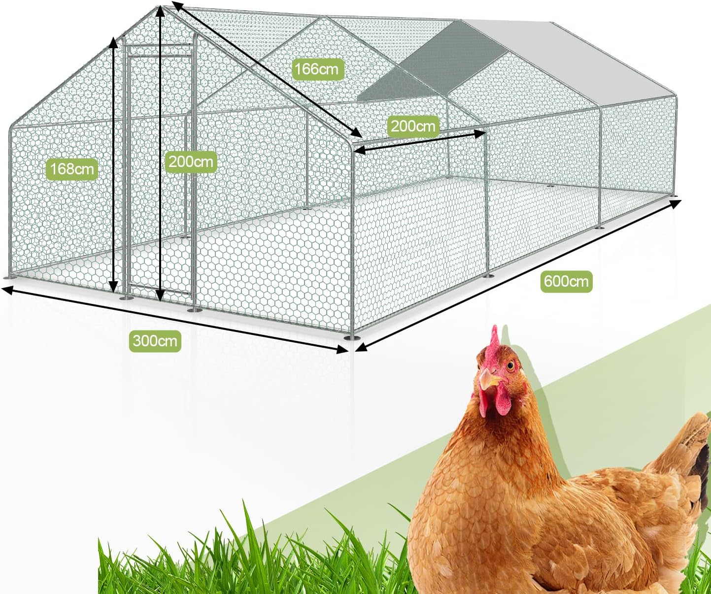Sonnewelt Freilaufgehege 3x6x2m Hühnerstall Verzinkter Stahl Kleintierstall Hühnerhaus Dach Geflügelstall mit Sonnenschutzdach und Tür für Haustierkäfig Hühnerkäfig Vogelkäfig Kleintiere Pflanzen