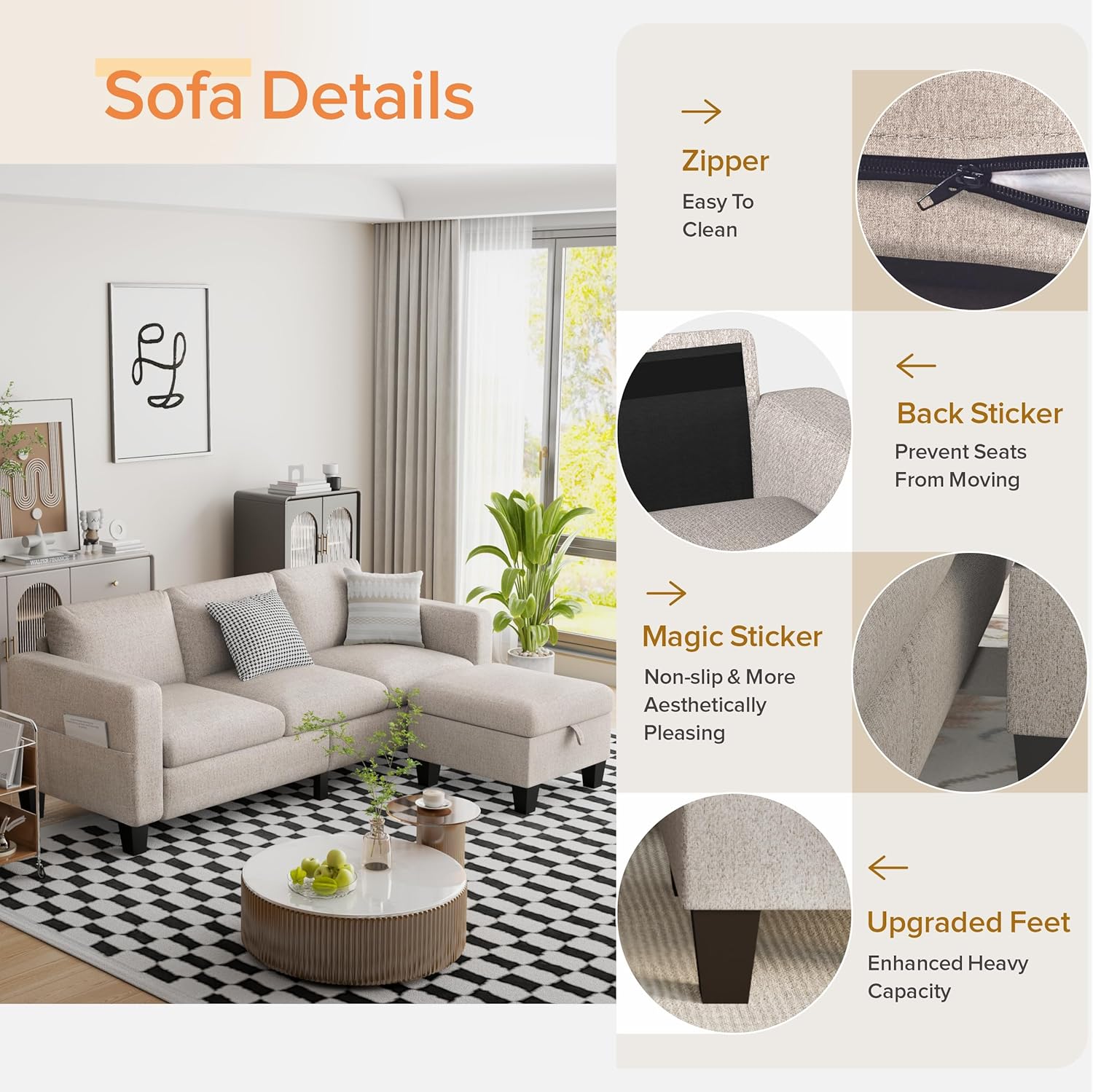 ZeeFu Convertible Sectional Sofa Couch