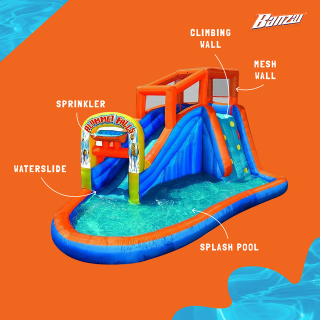 Banzai Plummet Falls Adventure Inflatable Outdoor Water Park Splash Pool