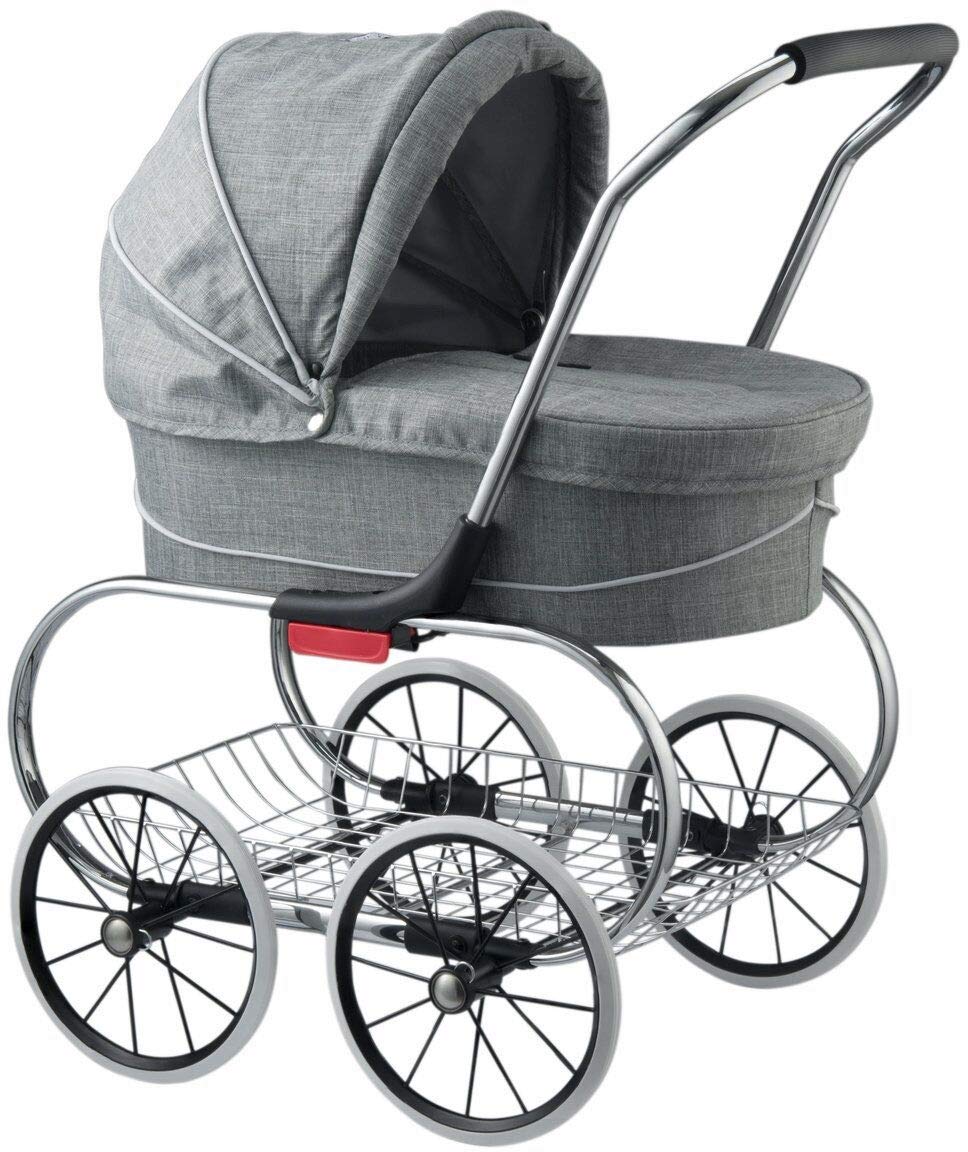 Valco Baby Classic Grey/White Bassinet Doll Stroller – Timeless Design, Removable Bassinet, Perfect for Imaginative Play