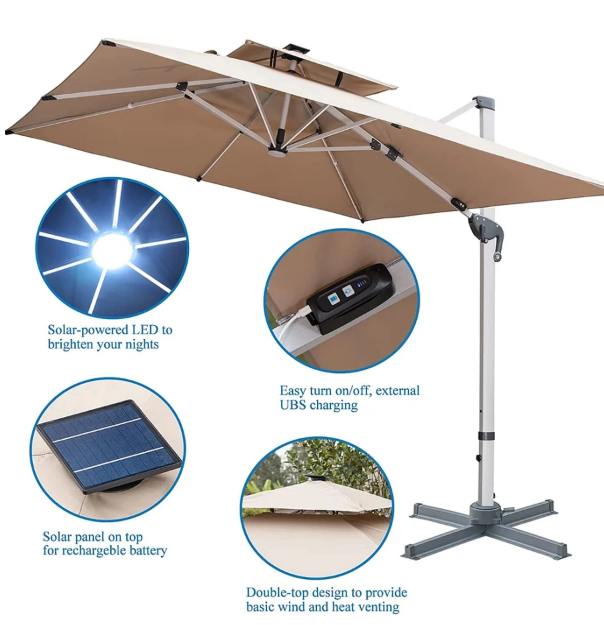 14pieds Solar-powered LED parasol