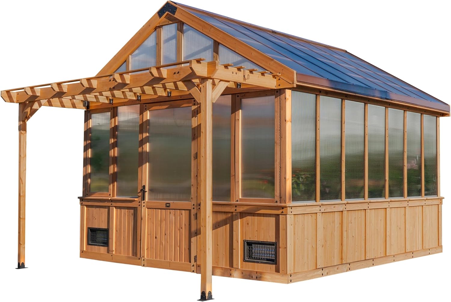 Backyard Discovery Bellerose XL 13' x 11' Cedar Wood and Polycarbonate Walk-in Greenhouse Kit