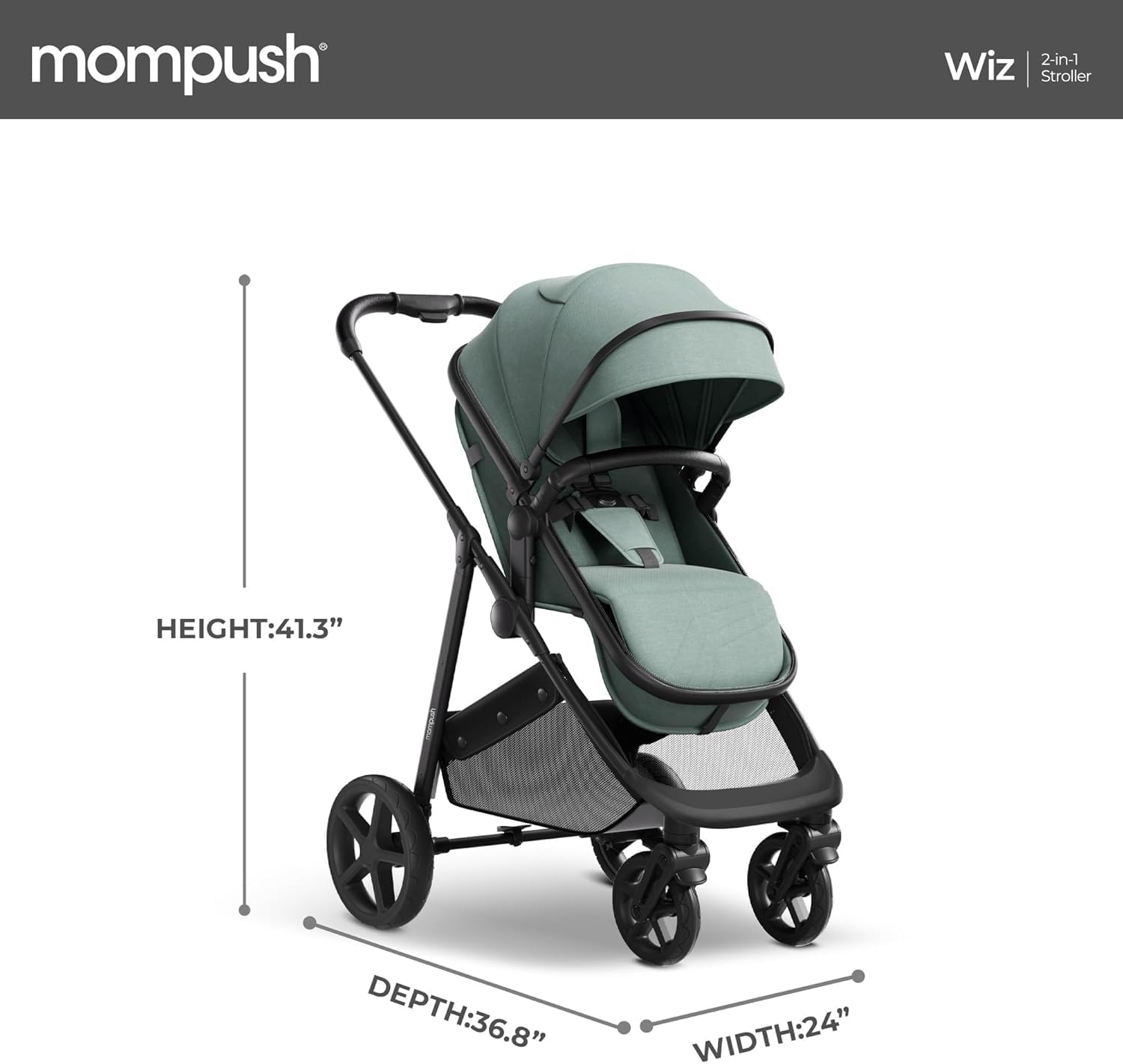 Mompush Wiz 2-in-1 Convertible Baby Stroller with Bassinet Mode, Foldable Infant Stroller with Reversible Seat and Large UPF 50+ Canopy