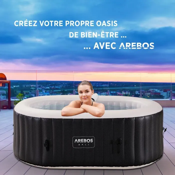 AREBOS Spa Gonflable avec éclairage LED | Gonflable | Intérieur & Extérieur | 190x120 cm Ovale | 2 Personnes