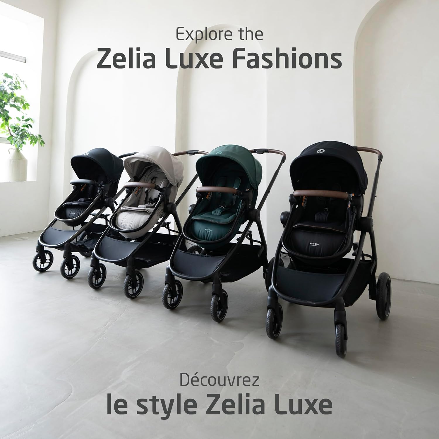 Maxi-Cosi New Generation Zelia Luxe 5-in-1 Modular Travel System, Carriage Mode, Reversible Toddler Seat, Mico Infant Car Seat (included), Enhanced All-Terrain Wheels, Use from Birth – Essential Green