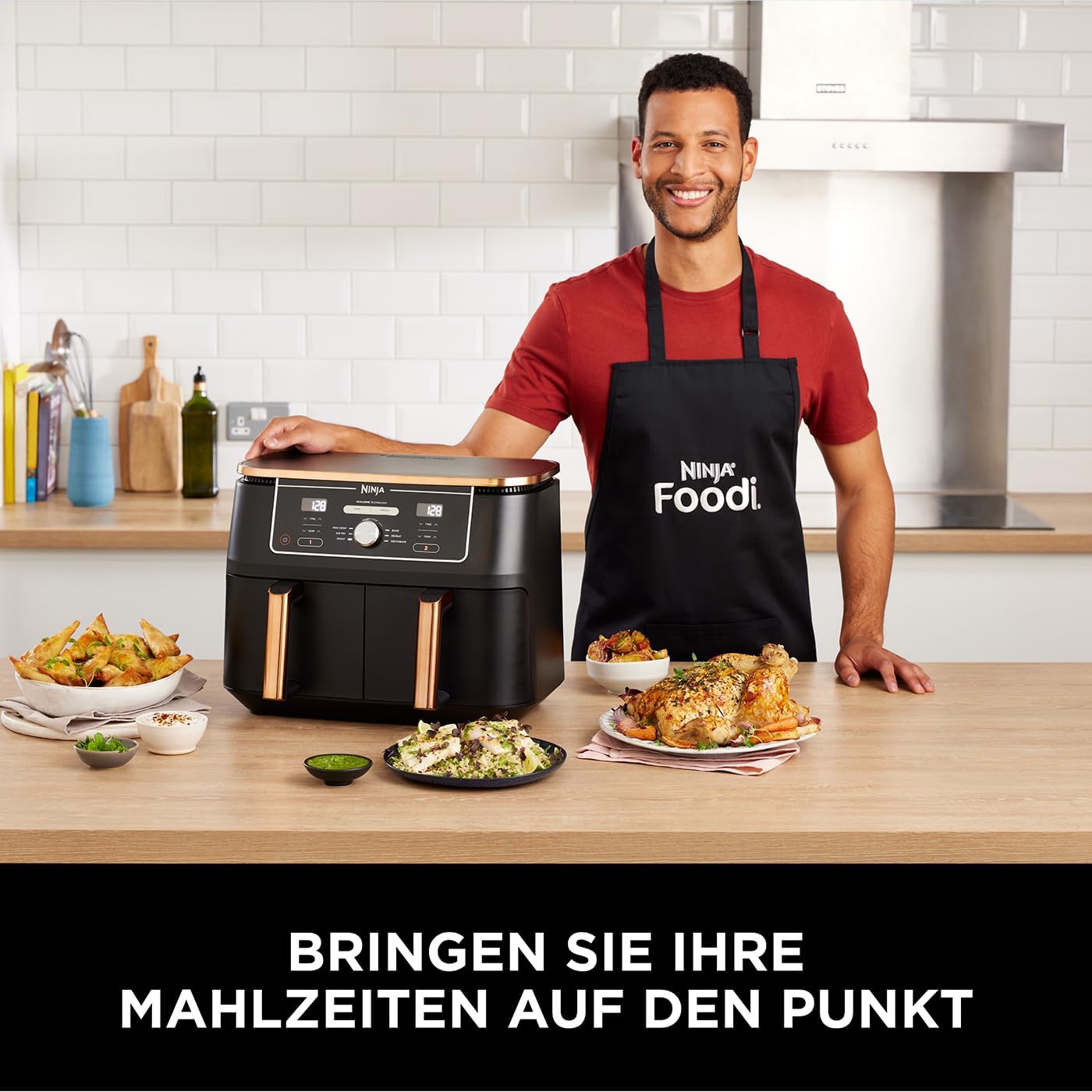 Ninja Foodi MAX Dual Zone [AF400EUCP] Hot Air Fryer,  2 Large Frying Compartments, 6 Functions, 2 Independent Garzones, 9.5 Litres, Copper/Black