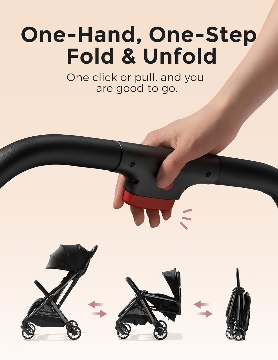 Momcozy ClickGo Lightweight Stroller, Compact Travel Stroller for Airplane with One-Click Fold, Baby Stroller and Toddler Stroller with Large Canopy for...