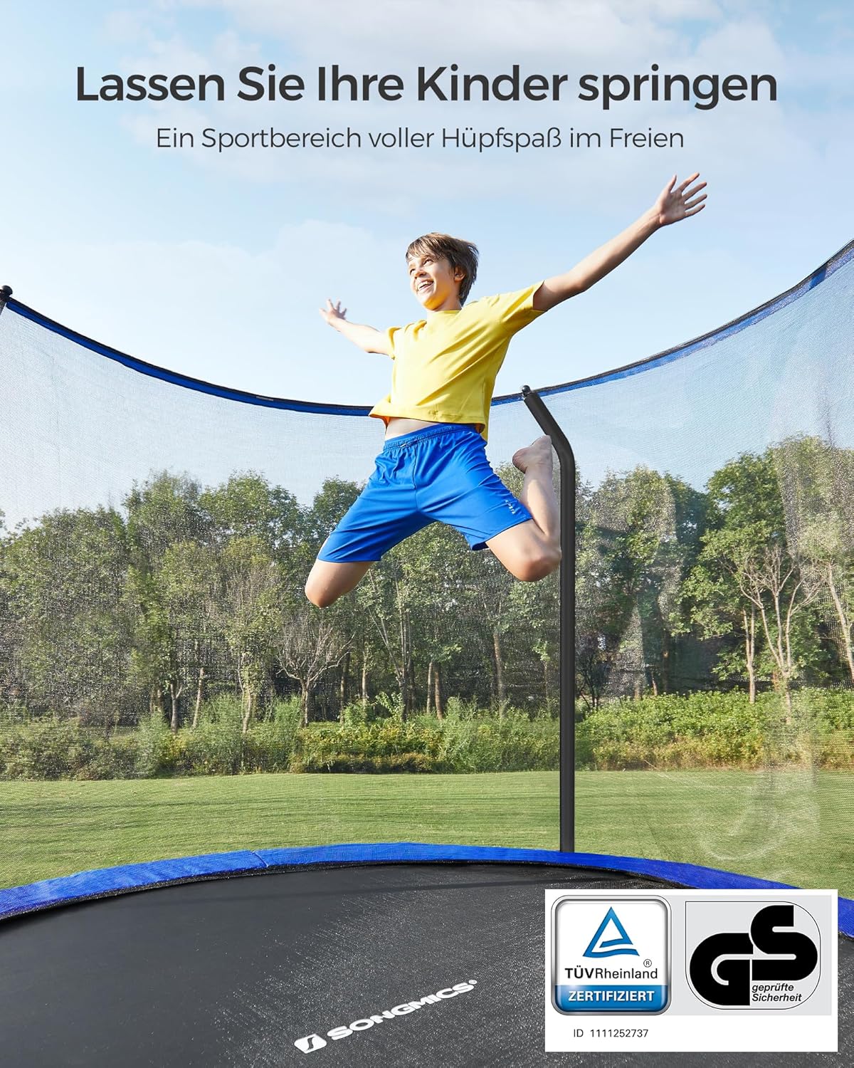 SONGMICS Outdoor Trampoline Ø 427 cm, Round Garden Trampoline with Safety Net and Ladder, Edge Cover, Padded Frame, for Children