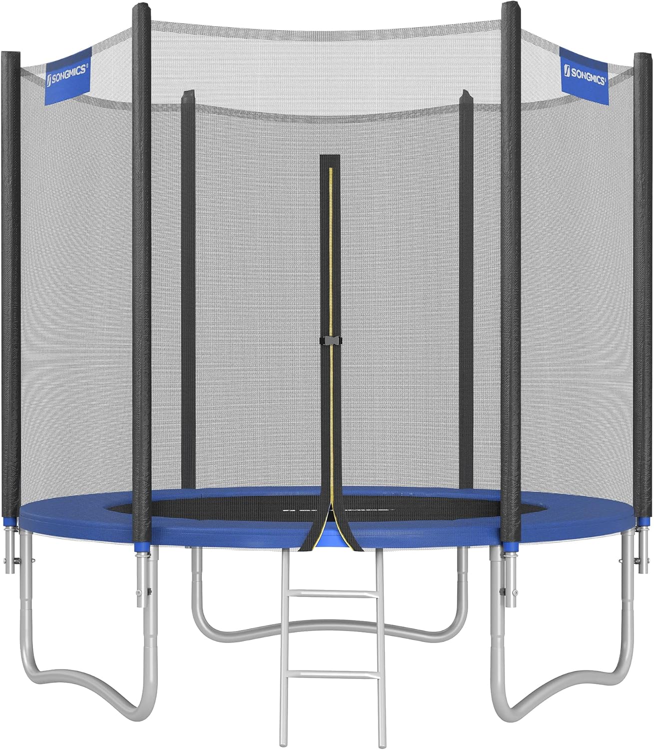 SONGMICS Trampolin Outdoor Ø 183cm, rundes Gartentrampolin mit Randabdeckung, mit Sicherheitsnetz, mit Leiter und gepolsterten Stangen