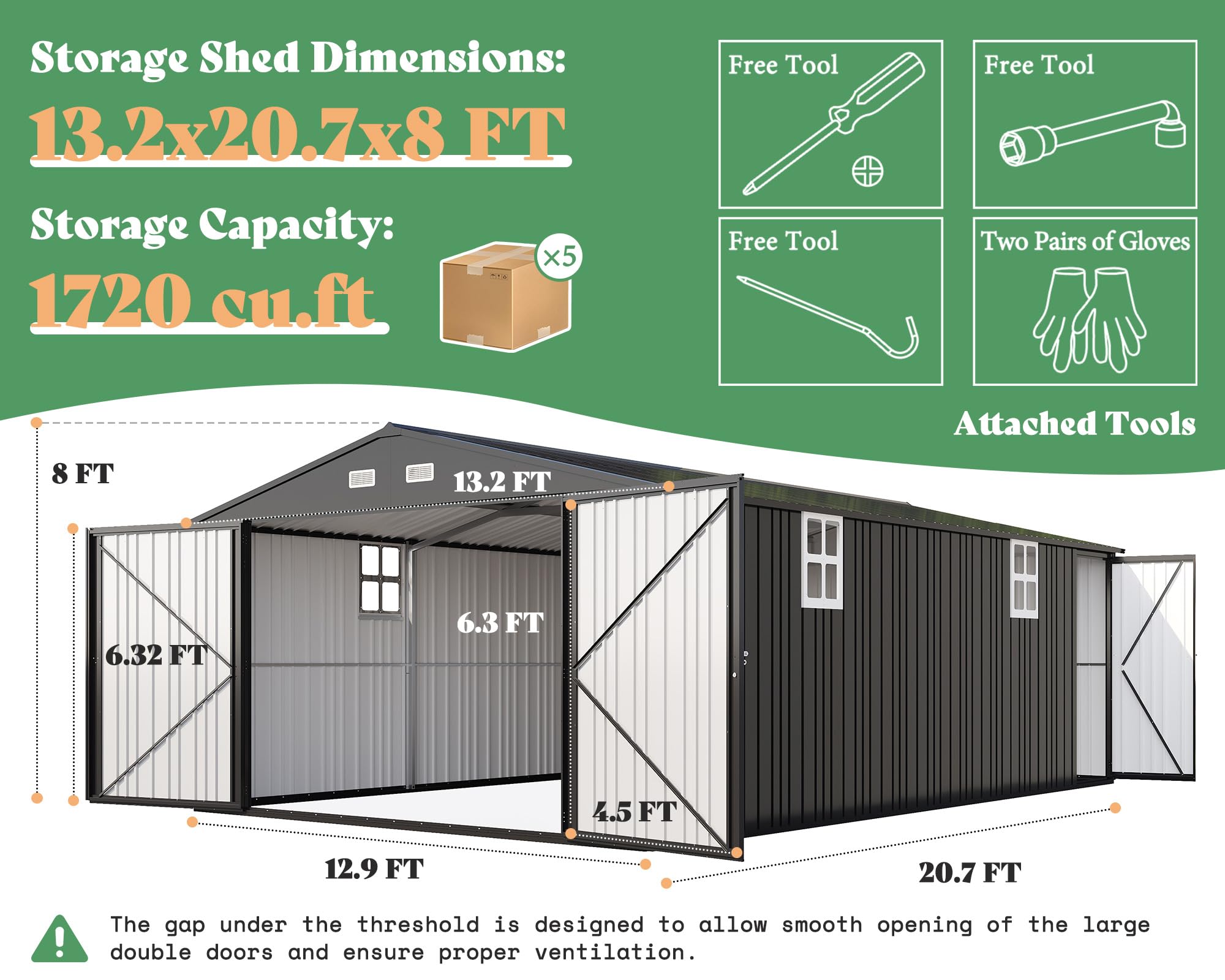 AMERLIFE 13.2x21x8 FT Outdoor Metal Garage Shed - Limited-time Discount