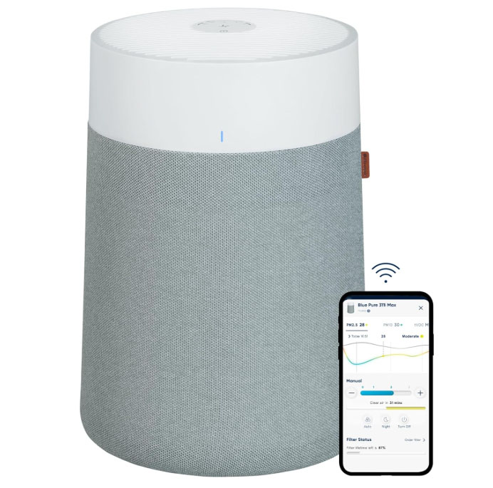 BLUEAIR Air Purifiers for Medium Rooms, Bedroom, Kitchen, Cleans 1,858 sqft in one hour, HEPASilent Smart Air Cleaner for Home, Pets, Allergies, Virus, Dust, Mold, Smoke - Blue Pure 311i Max