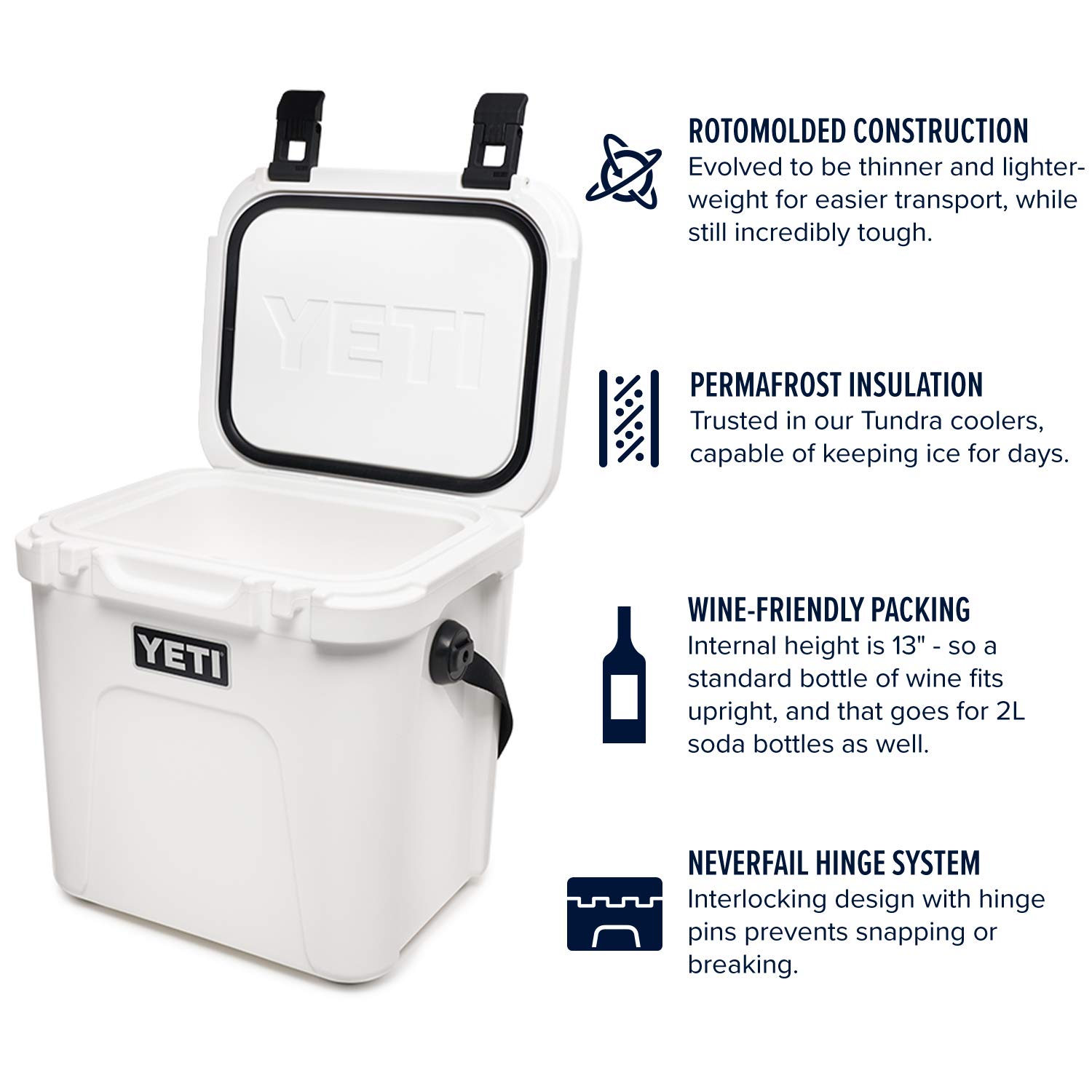 YETI Roadie 24 Cooler Tall enough to chill most bottles of wine and keep the essentials fresh while you take the scenic route.