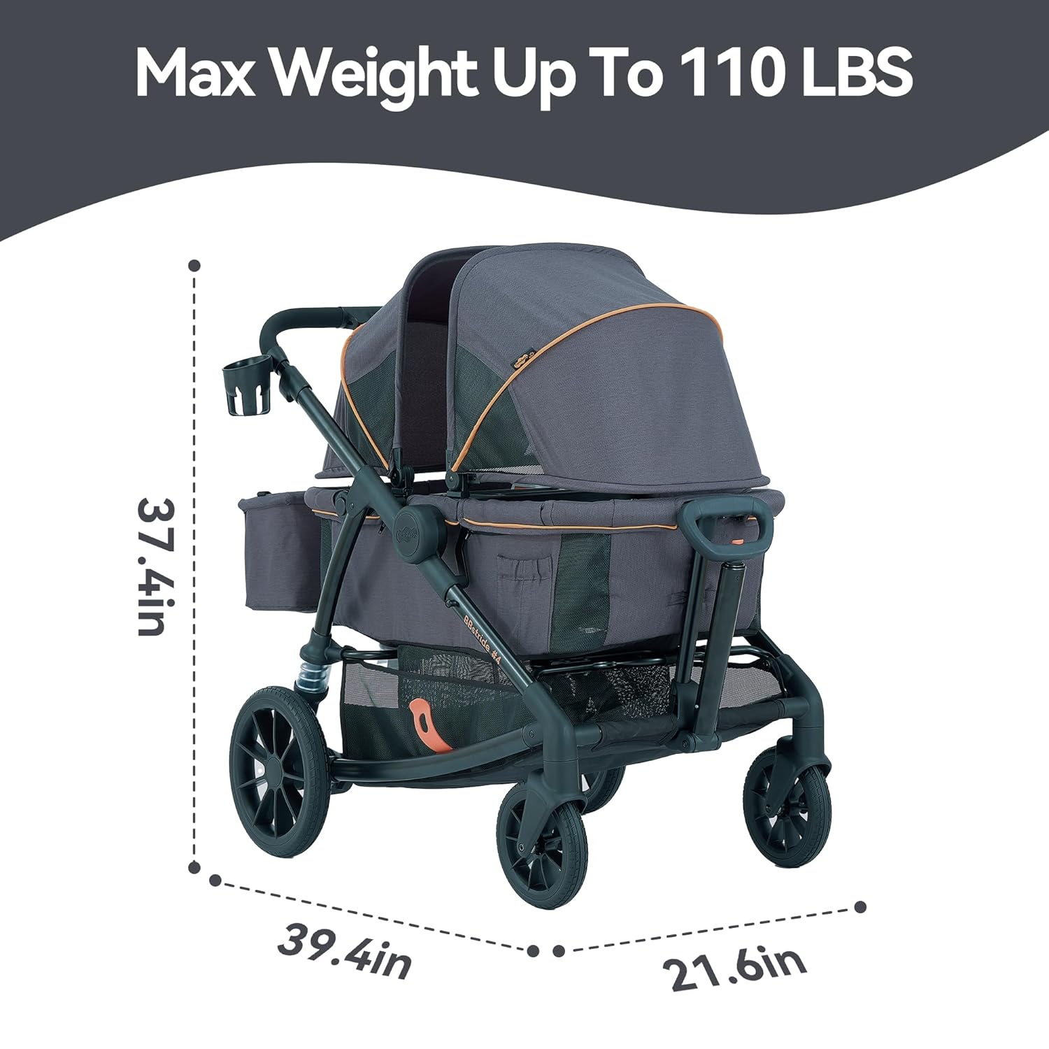 Pamo Babe Double Stroller Tandem Stroller for 2 Kids Push Pull Kids Wagon Adjustable Handle Waterproof and Sunproof Canopies Large Removable Storage Baskets