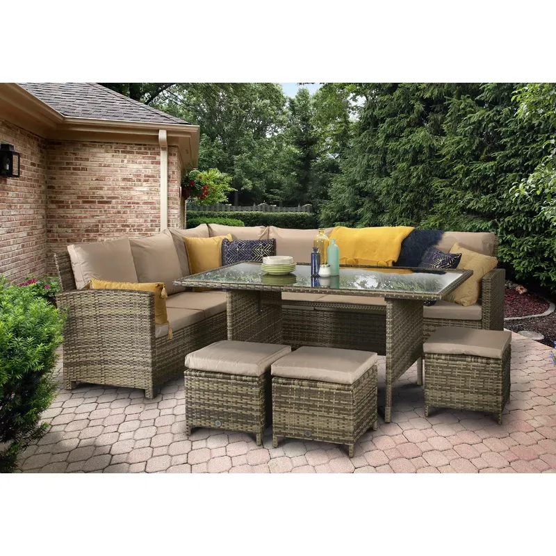 Camila Wicker 9 - Person Garden Lounge Set with Cushions