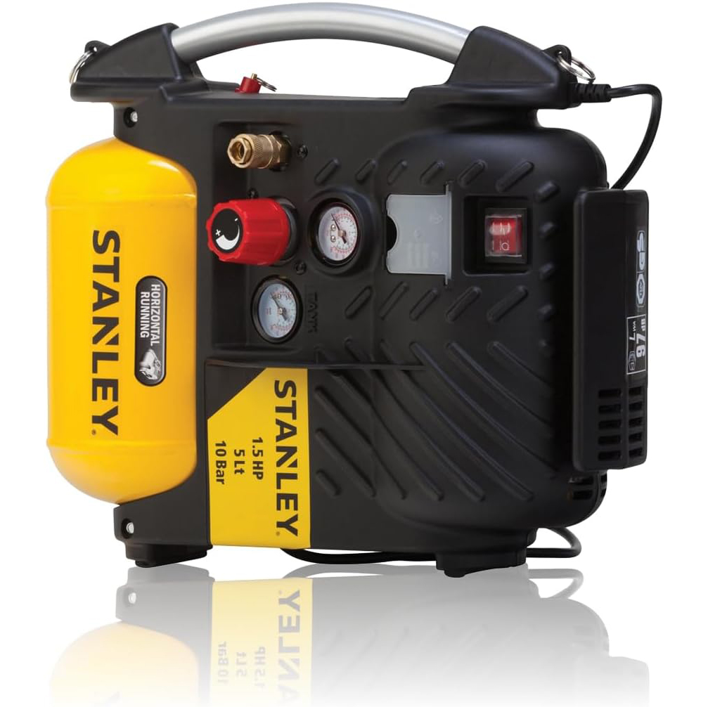 Stanley Compresseur DN200/10/5 - Compresseur à Air 10 Bar - 5L - 180L/Min - Compresseur à Air Portatif avec Poignée et Sangle de Transport - Jaune