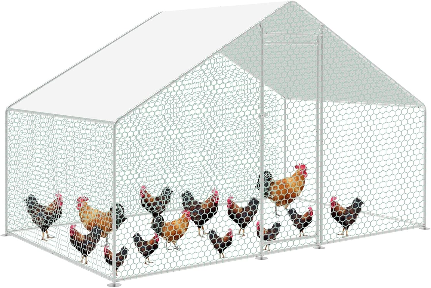 Sonnewelt Freilaufgehege 3x2x2m Hühnerstall Verzinkter Stahl Kleintierstall Hühnerhaus Dach Geflügelstall mit Sonnenschutzdach und Tür für Haustierkäfig Hühnerkäfig Vogelkäfig Kleintiere Pflanzen