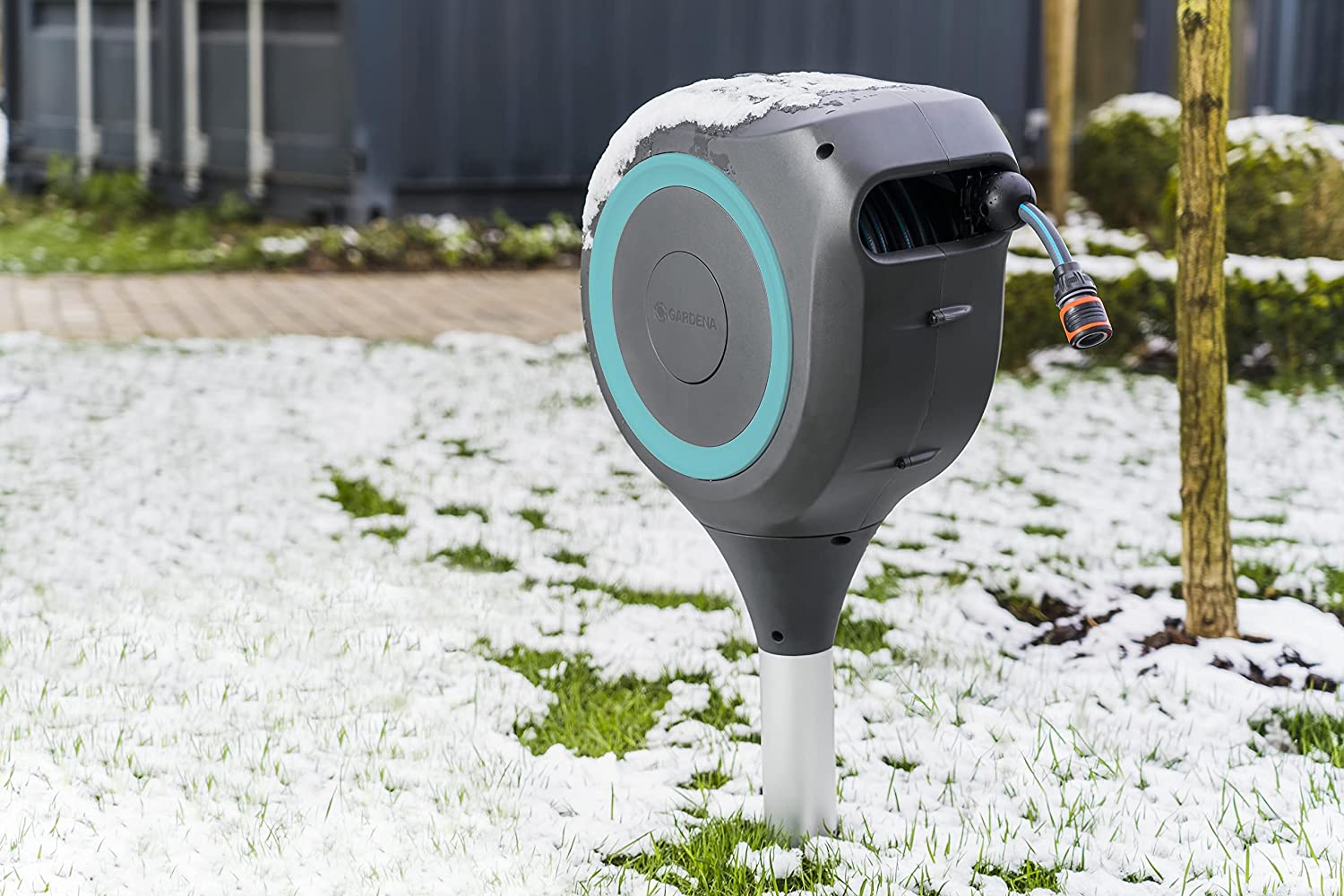 50 Foot Auto Retractable Hose Reel on Metal Spike