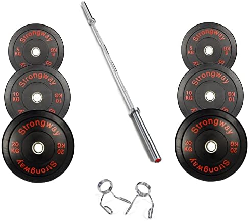 Strongway Olympic 50KG 70KG 100KG Bumper Weight Plates Sets with 6FT 7FT Barbell - 2 Inch (2") /...
