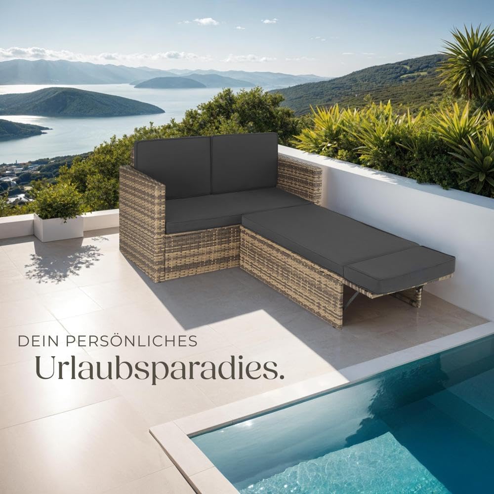 tectake Sofa Set - 2 Sitzer Sessel mit Hocker und Schlaffunktion