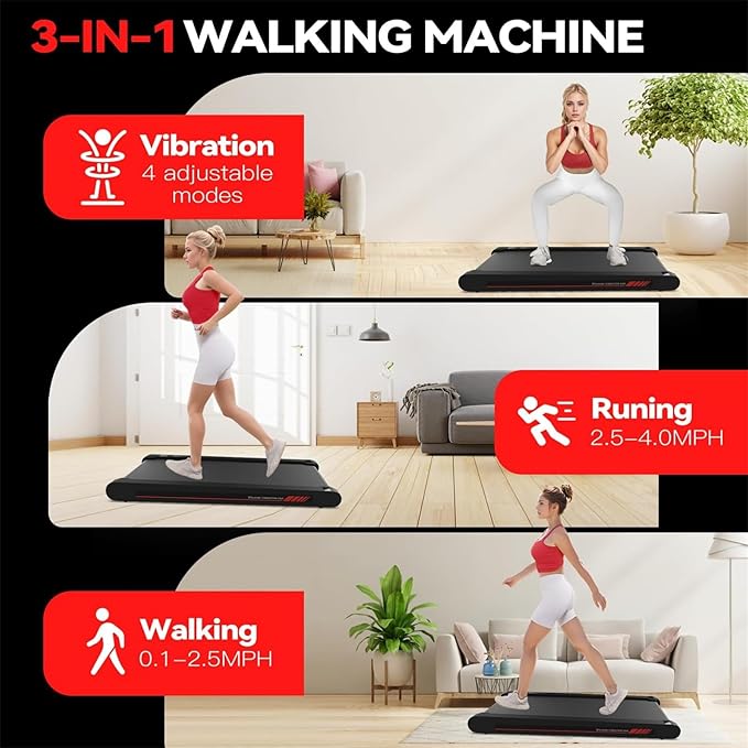 Sperax Walking Vibration Pad with APP, 3 in 1 Under Desk Treadmill, 2.5HP Low Noise Walking Treadmil
