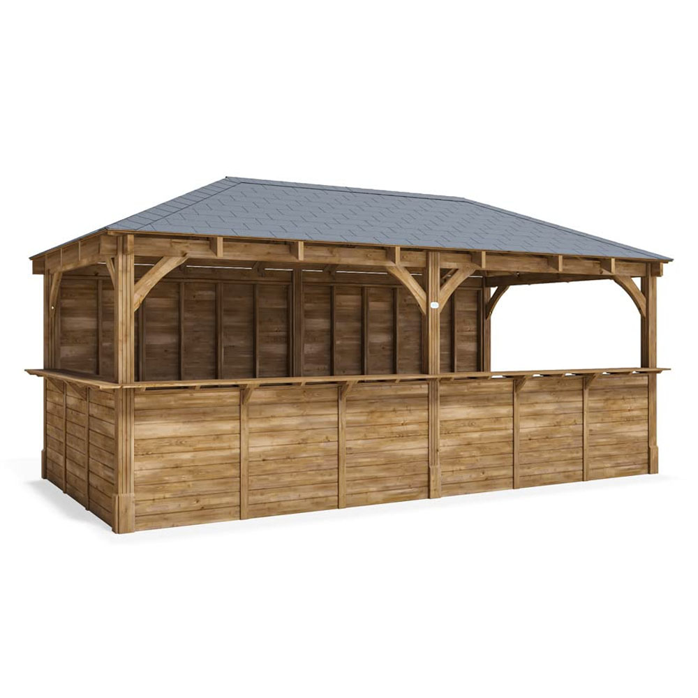 Dunster House Garden Bar 6 x 3 Metres Wooden Outdoor Pub Shed Gazebo Kiosk Counter Barzebo Leviathan M
