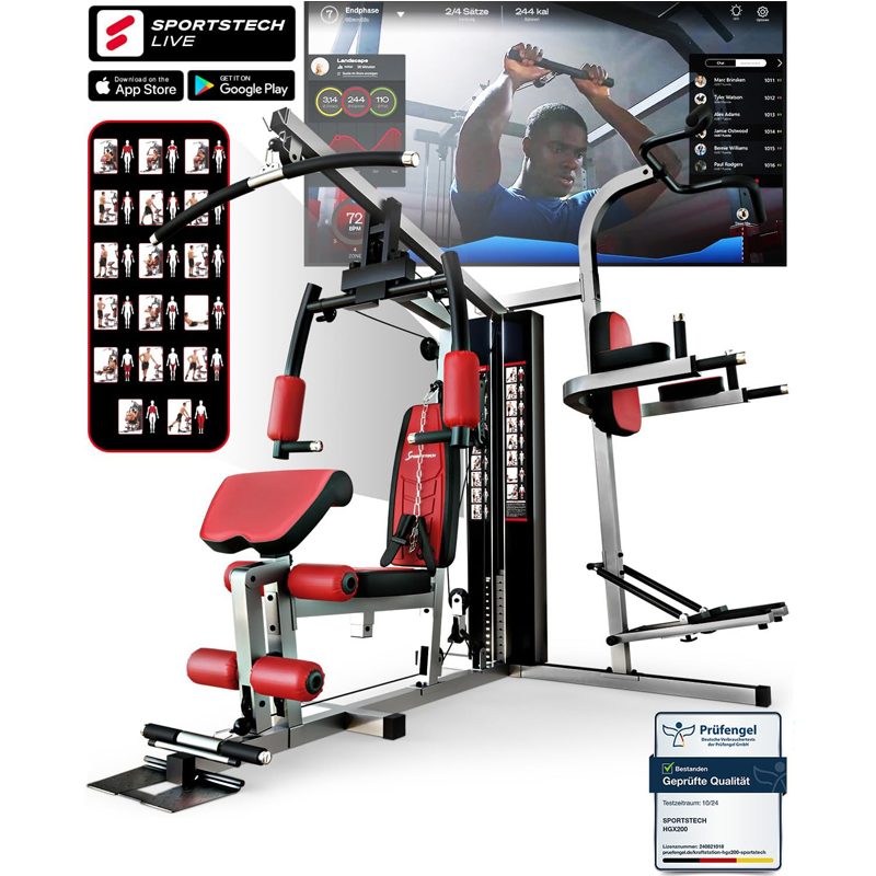 Sportstech Unique premium strength station HGX100/HGX200 for countless training variants, multifunctional home gym with stepper, fitness station made of Ethylene-vinyl acetate (EVA) material for at home, sturdy construction