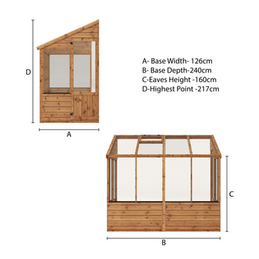 Mercia 8 x 4 Evesham Lean-to Pent Wooden Greenhouse