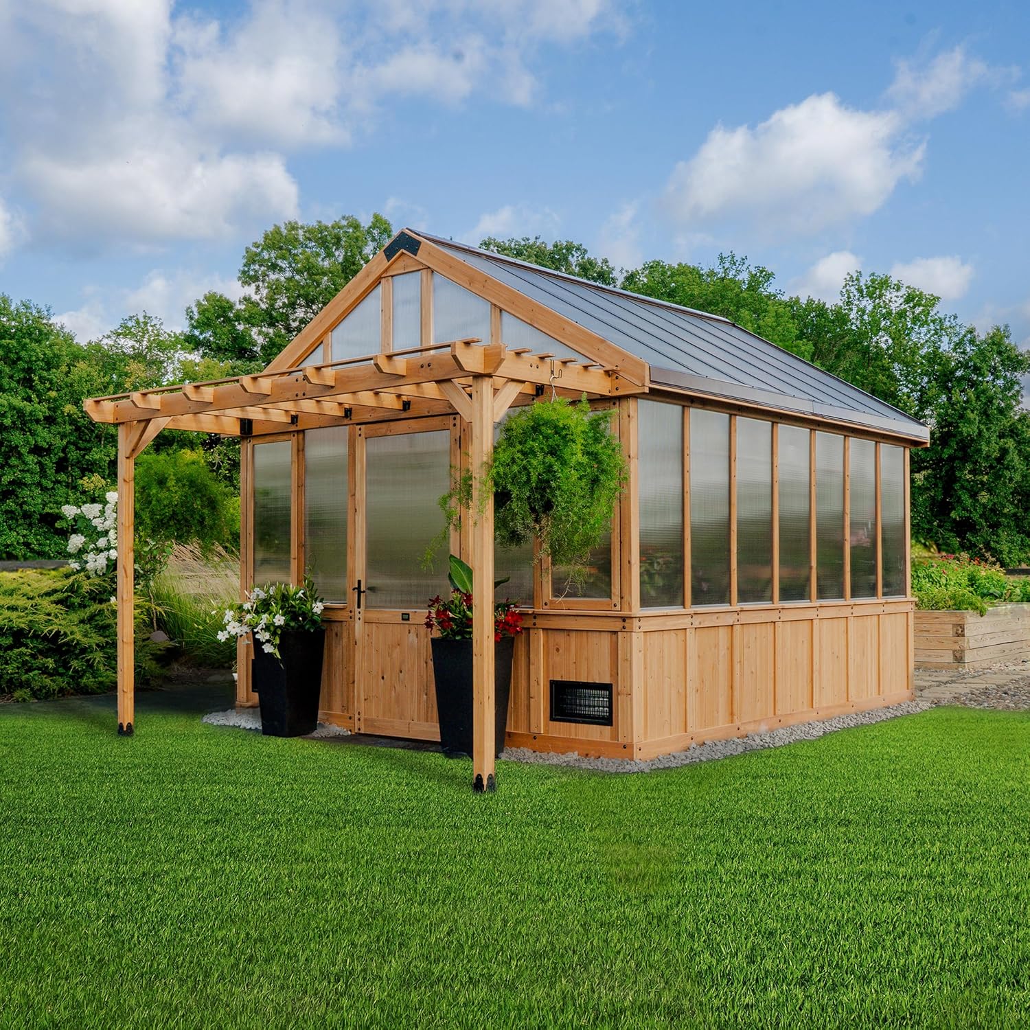 Backyard Discovery Bellerose XL 13' x 11' Cedar Wood and Polycarbonate Walk-in Greenhouse Kit